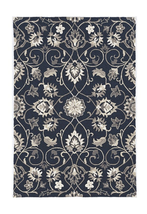 HomeRoots 3' Navy Blue Floral Area Rug - Timeless Indoor/Outdoor Accent, Durable, Easy-Care, Handmade Design 8' x 10' 374701