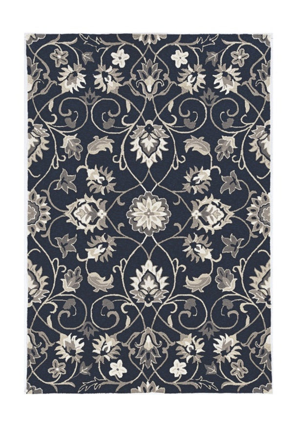 HomeRoots 3' Navy Blue Floral Area Rug - Timeless Indoor/Outdoor Accent, Durable, Easy-Care, Handmade Design 8' x 10' 374701