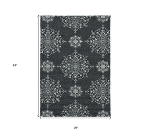 Homeroots 3' X 5' Charcoal Medallion Hand Tufted Area Rug  Polypropylene 374703