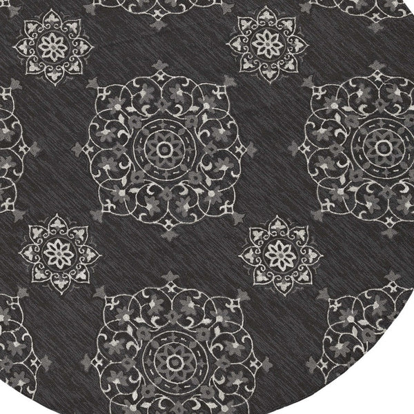 Homeroots 5' X 8' Charcoal Round Floral Handmade Indoor Outdoor Area Rug  Polypropylene 374704