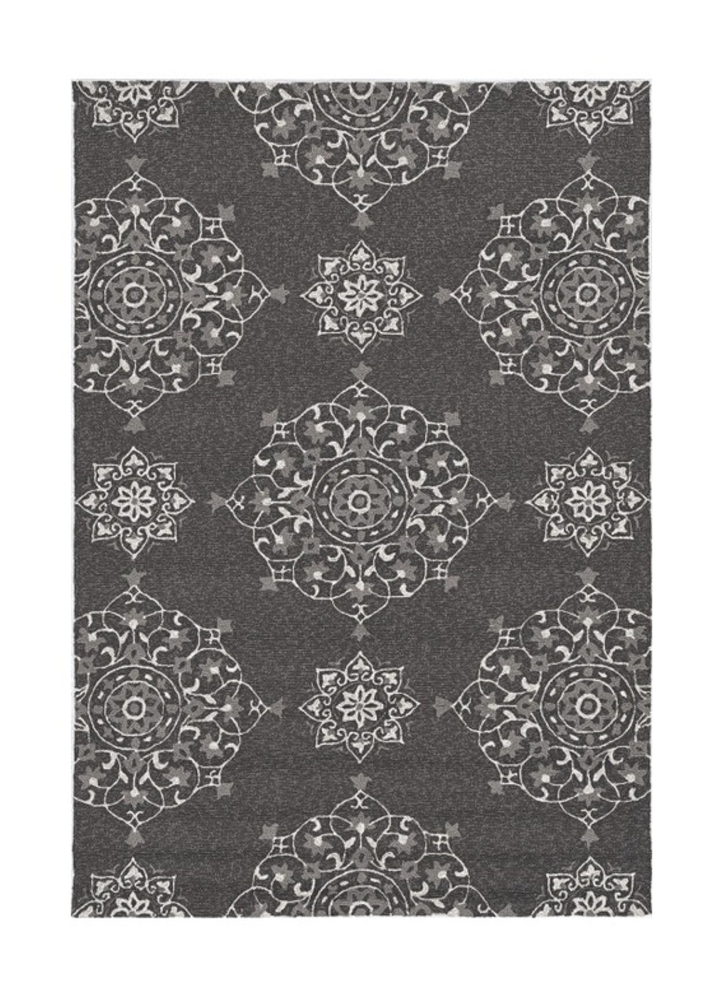 HomeRoots 5' Charcoal Floral Round Area Rug for Indoor & Outdoor Use - Durable, Stylish, Easy Maintenance Decor 5' x 8' 374704