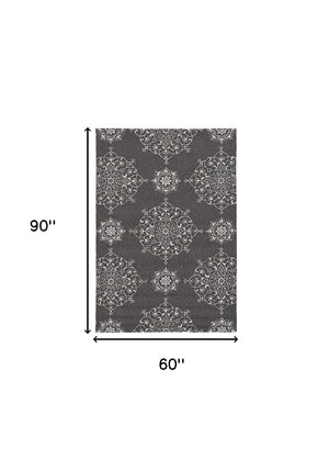 Homeroots 5' X 8' Charcoal Round Floral Handmade Indoor Outdoor Area Rug  Polypropylene 374704