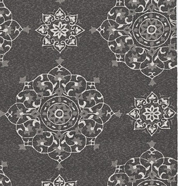 Homeroots 5' X 8' Charcoal Round Floral Handmade Indoor Outdoor Area Rug  Polypropylene 374704