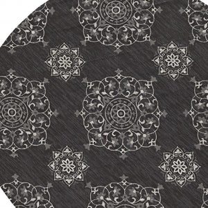 Homeroots 8' Round Charcoal Round Floral Handmade Indoor Outdoor Area Rug  Polypropylene 374705