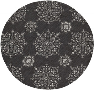 Homeroots 8' Round Charcoal Round Floral Handmade Indoor Outdoor Area Rug  Polypropylene 374705
