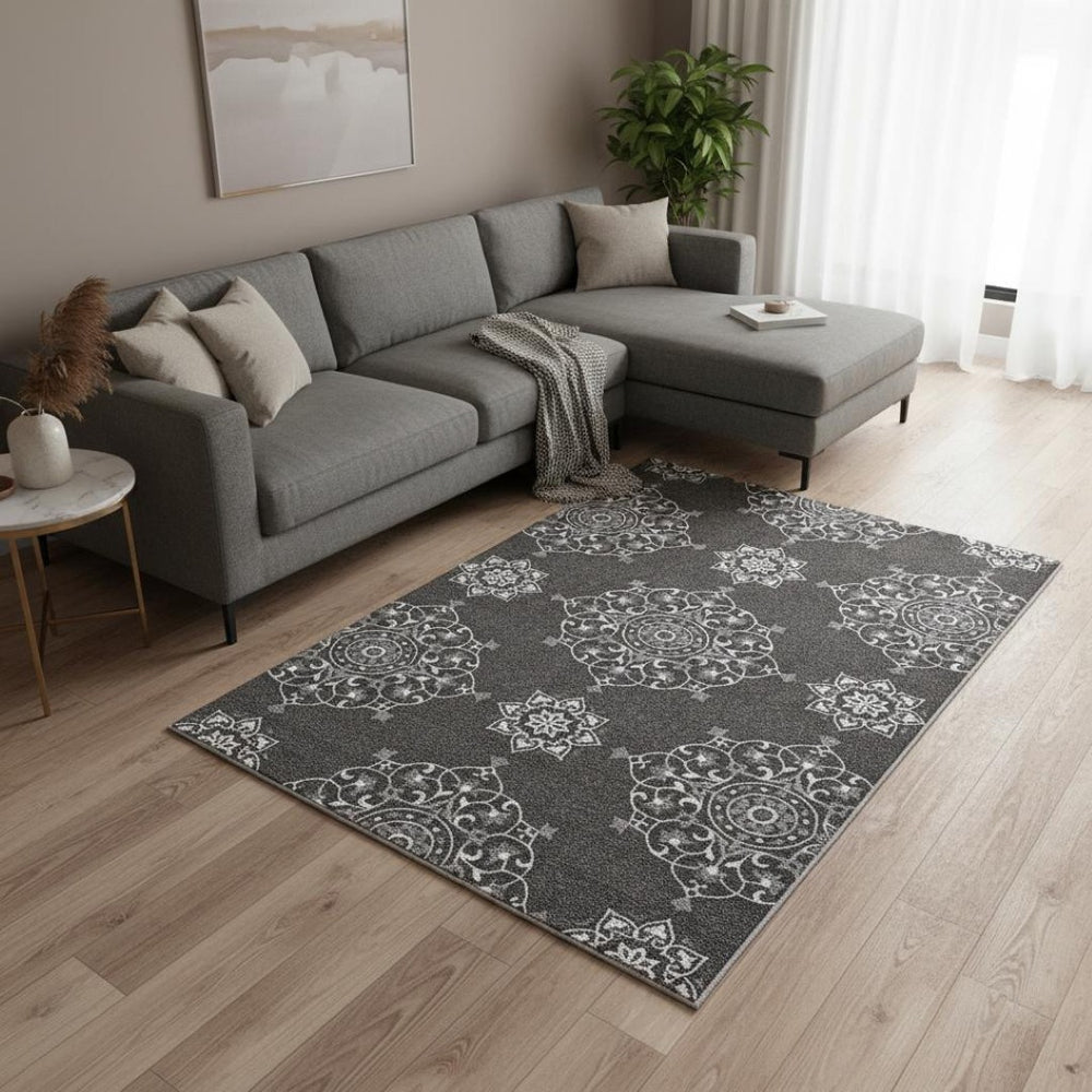 HomeRoots 8' Hand-Tufted Area Rug - Modern Plush Comfort for Living Rooms and Bedrooms, Durable & Easy Care 8' X 10' Charcoal, Ivory 374706