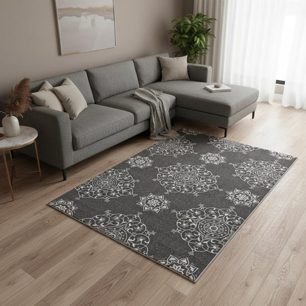 HomeRoots 8' Hand-Tufted Area Rug - Modern Plush Comfort for Living Rooms and Bedrooms, Durable & Easy Care 8' X 10' Charcoal, Ivory 374706