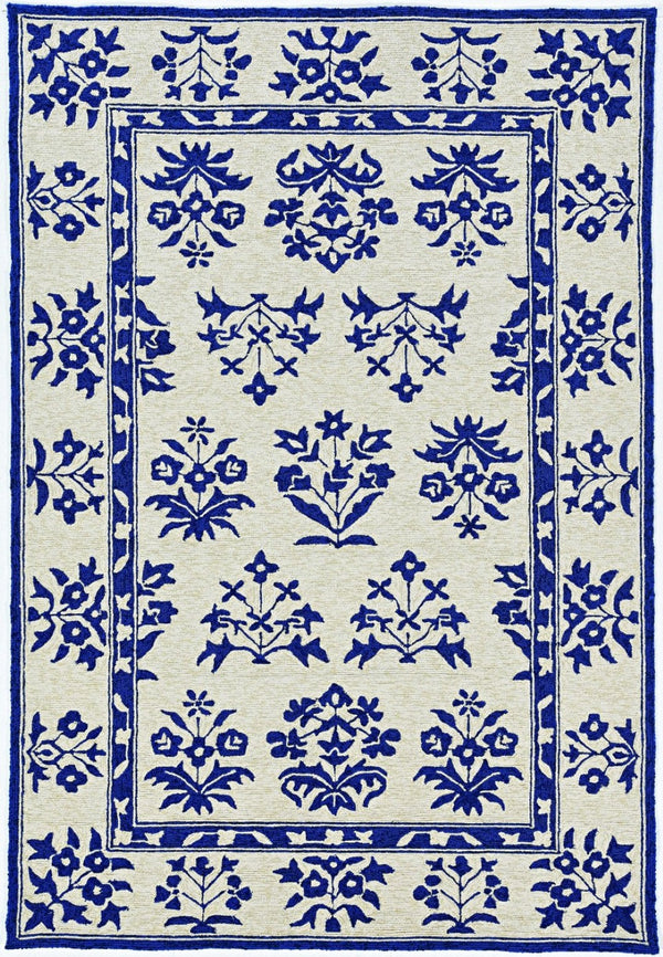 HomeRoots 3' Blue Floral Area Rug - Durable Indoor Outdoor Design with Timeless Hooked Motif for Any Space 3' x 5' 374708