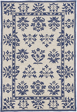 HomeRoots 3' Blue Floral Area Rug - Durable Indoor Outdoor Design with Timeless Hooked Motif for Any Space 5' x 8' 374709