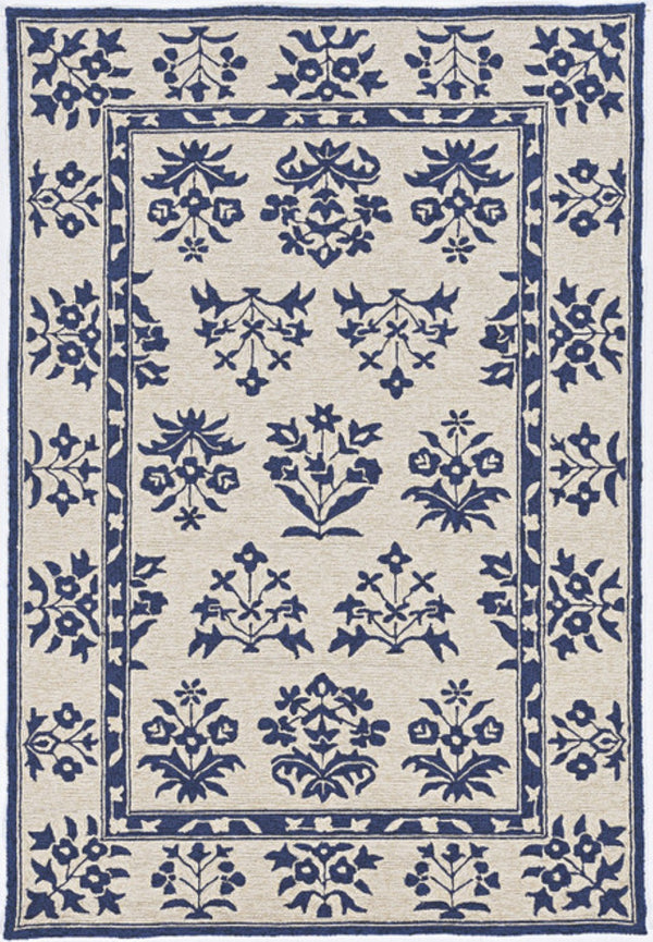 HomeRoots 3' Blue Floral Area Rug - Durable Indoor Outdoor Design with Timeless Hooked Motif for Any Space 5' x 8' 374709