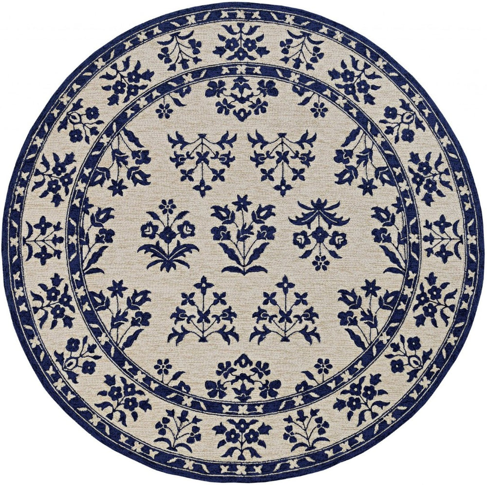 HomeRoots 8' Blue Round Hand-Tufted Area Rug - UV Protected, Durable, Soft & Stylish for Modern Homes 374710