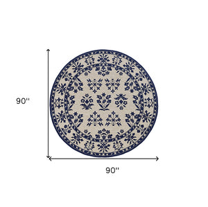 HomeRoots 8' Blue Round Hand-Tufted Area Rug - UV Protected, Durable, Soft & Stylish for Modern Homes 374710