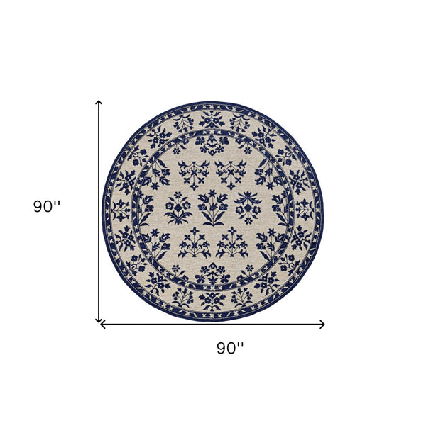 HomeRoots 8' Blue Round Hand-Tufted Area Rug - UV Protected, Durable, Soft & Stylish for Modern Homes 374710