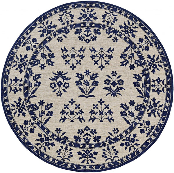 HomeRoots 8' Blue Round Hand-Tufted Area Rug - UV Protected, Durable, Soft & Stylish for Modern Homes 374710