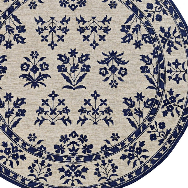 HomeRoots 3' Blue Floral Area Rug - Durable Indoor Outdoor Design with Timeless Hooked Motif for Any Space 8' x 10' 374711