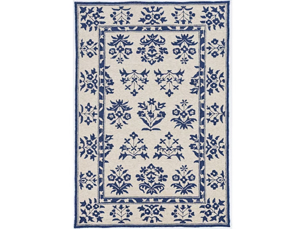 HomeRoots 3' Blue Floral Area Rug - Durable Indoor Outdoor Design with Timeless Hooked Motif for Any Space 8' x 10' 374711
