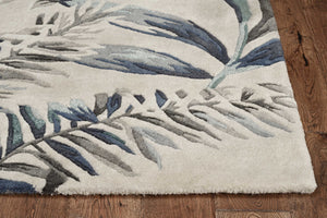 HomeRoots 8' Blue and Gray Botanical Leaves Hand-Tufted Wool Runner Rug for Contemporary Home Décor Bliss 8' Runner 374712