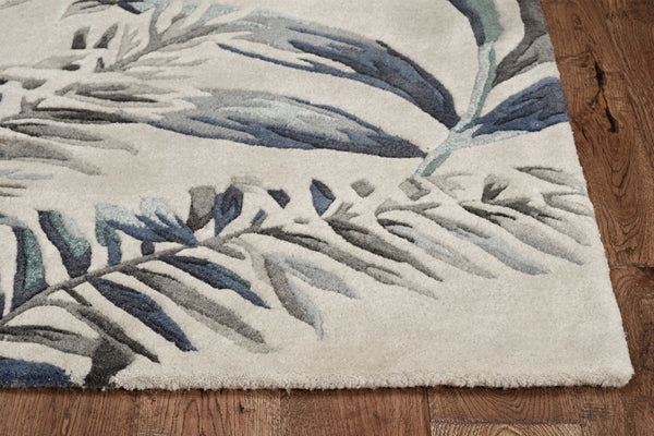 HomeRoots 8' Blue and Gray Botanical Leaves Hand-Tufted Wool Runner Rug for Contemporary Home Décor Bliss 8' Runner 374712
