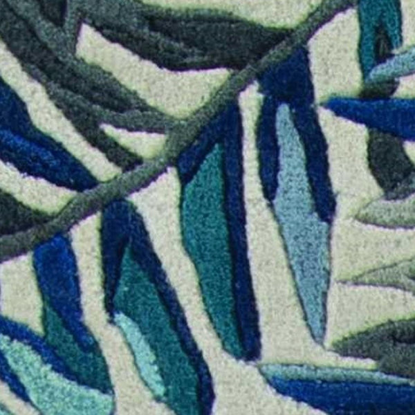 HomeRoots 8' Blue and Gray Botanical Leaves Hand-Tufted Wool Runner Rug for Contemporary Home Décor Bliss 8' Runner 374712