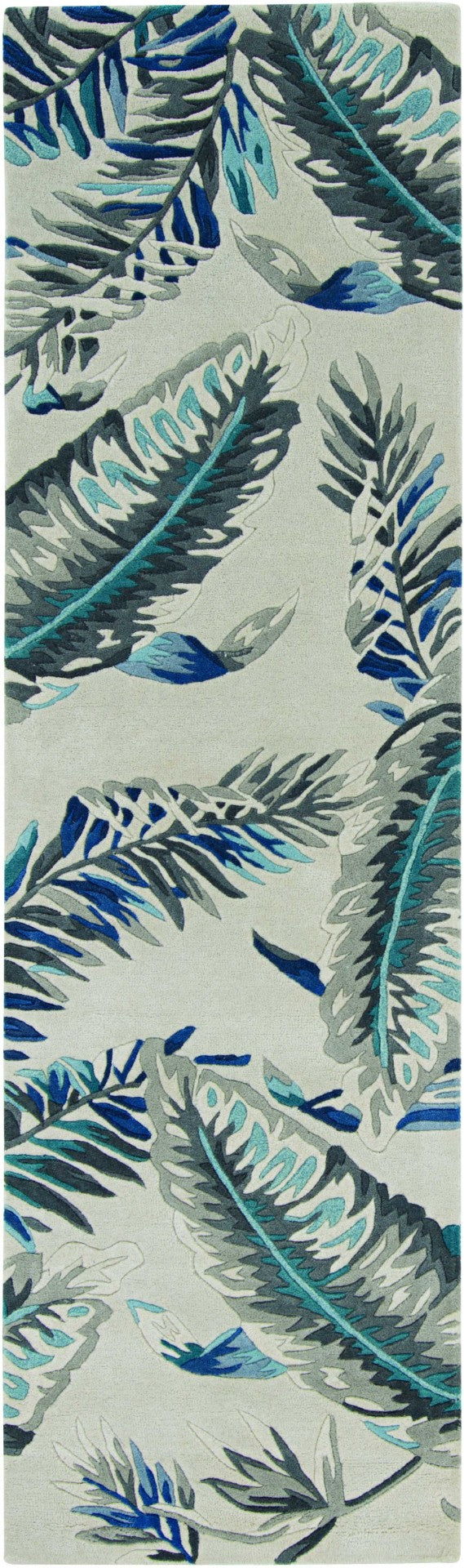 HomeRoots 8' Blue and Gray Botanical Leaves Hand-Tufted Wool Runner Rug for Contemporary Home Décor Bliss 8' Runner 374712