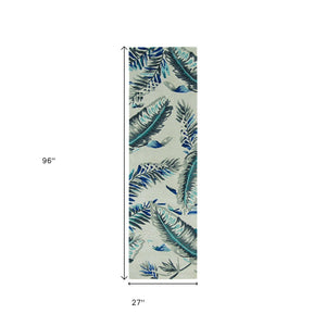 HomeRoots 8' Blue and Gray Botanical Leaves Hand-Tufted Wool Runner Rug for Contemporary Home Décor Bliss 8' Runner 374712