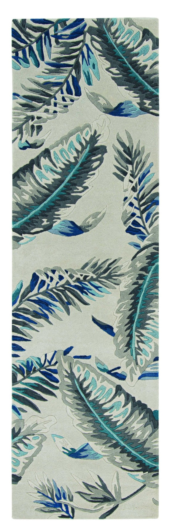 HomeRoots 8' Blue and Gray Botanical Leaves Hand-Tufted Wool Runner Rug for Contemporary Home Décor Bliss 8' Runner 374712