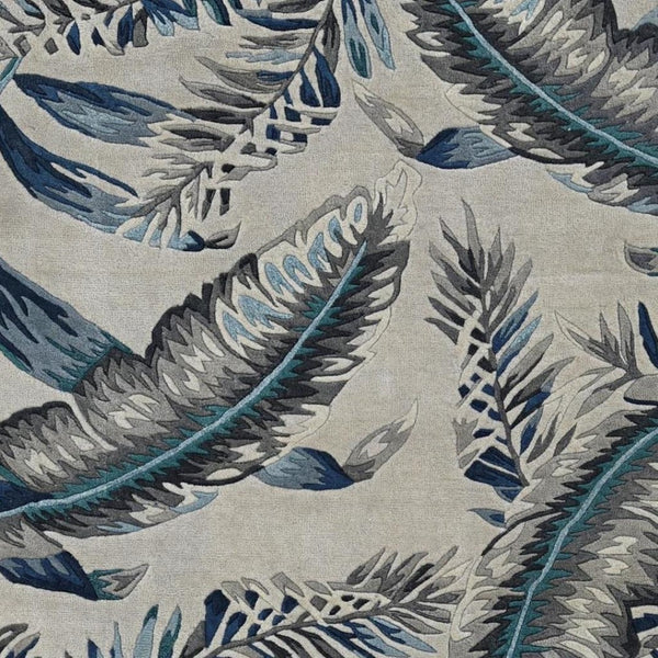 HomeRoots 8' Blue and Gray Botanical Leaves Hand-Tufted Wool Runner Rug for Contemporary Home Décor Bliss 3' X 4' 374713