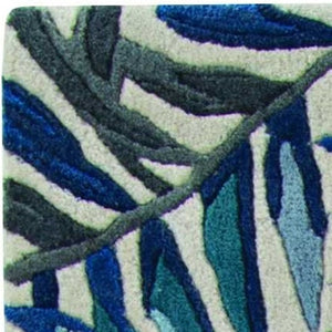 HomeRoots 8' Blue and Gray Botanical Leaves Hand-Tufted Wool Runner Rug for Contemporary Home Décor Bliss 3' X 5' 374714