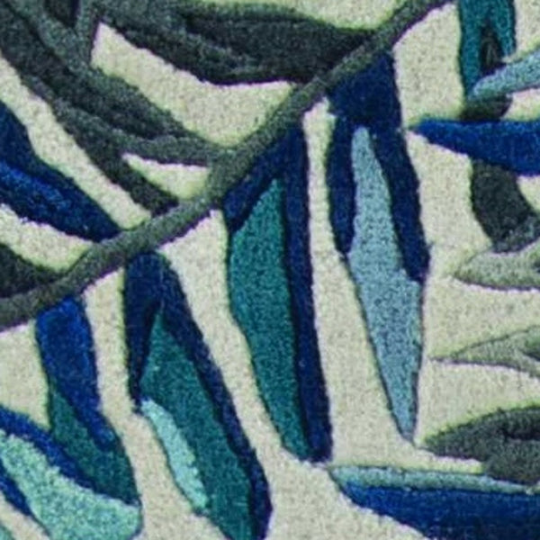 HomeRoots 8' Blue and Gray Botanical Leaves Hand-Tufted Wool Runner Rug for Contemporary Home Décor Bliss 3' X 5' 374714
