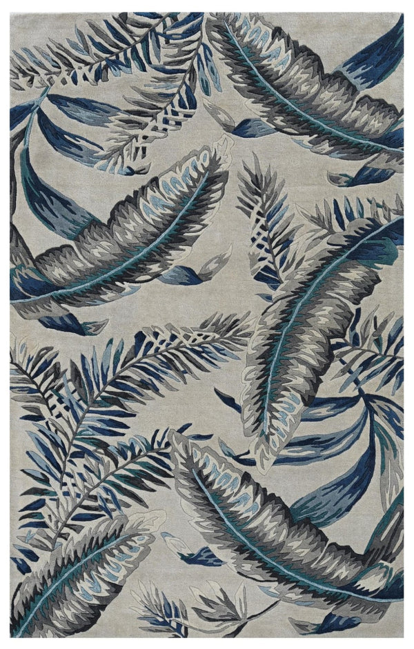 HomeRoots 8' Blue and Gray Botanical Leaves Hand-Tufted Wool Runner Rug for Contemporary Home Décor Bliss 3' X 5' 374714
