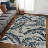 Homeroots 5' X 8' Blue And Gray Wool Botanical Leaves Hand Tufted Area Rug  Wool 374715