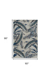 Homeroots 5' X 8' Blue And Gray Wool Botanical Leaves Hand Tufted Area Rug  Wool 374715