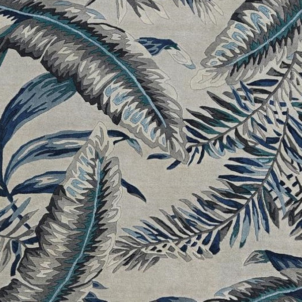 HomeRoots 8' Blue and Gray Botanical Leaves Hand-Tufted Wool Runner Rug for Contemporary Home Décor Bliss 5' X 8' 374715