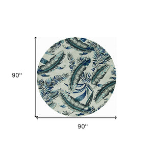 HomeRoots 8' Blue and Gray Botanical Leaves Hand-Tufted Wool Runner Rug for Contemporary Home Décor Bliss 8' Round 374716