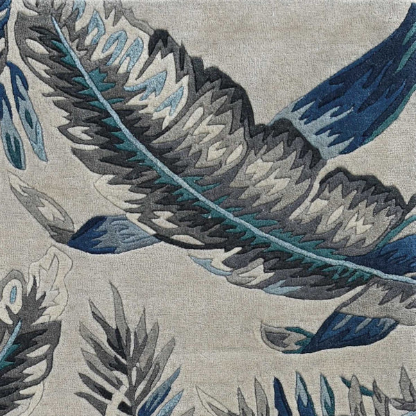 HomeRoots 8' Blue and Gray Botanical Leaves Hand-Tufted Wool Runner Rug for Contemporary Home Décor Bliss 8' Round 374716