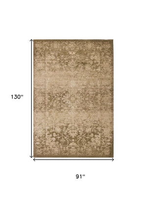 HomeRoots 5' Elegant Beige and Tan Floral Medallion Distressed Area Rug for a Cozy, Inviting Home Space 7' X 10' 374718