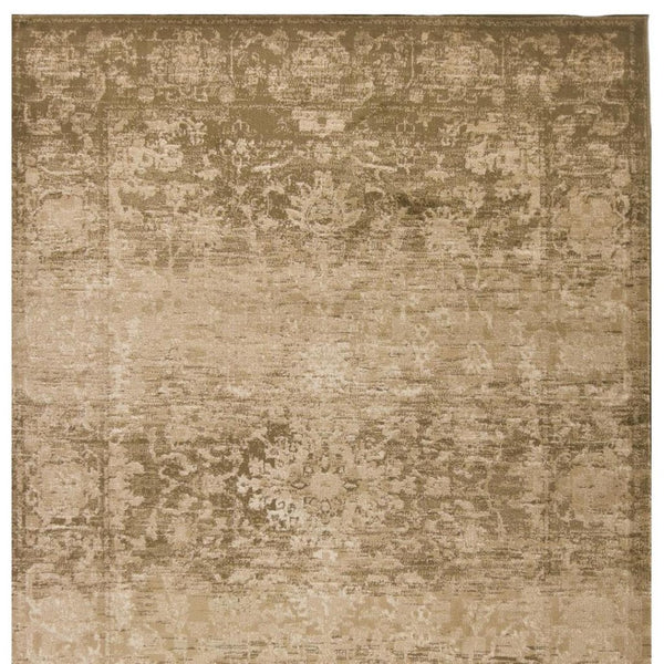 HomeRoots 5' Elegant Beige and Tan Floral Medallion Distressed Area Rug for a Cozy, Inviting Home Space 7' X 10' 374718