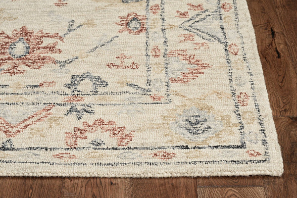 HomeRoots 8' Hand-Tufted Wool Runner Rug with Elegant Ivory Gray and Red Medallion Design for Hallways 8' Runner 374719