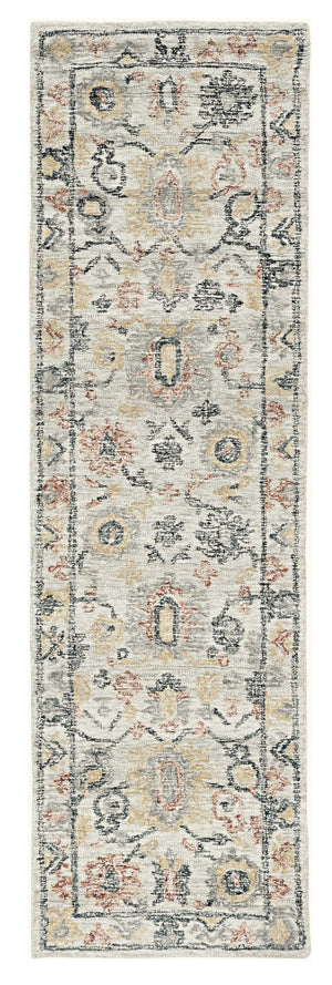 HomeRoots 8' Hand-Tufted Wool Runner Rug with Elegant Ivory Gray and Red Medallion Design for Hallways 8' Runner 374719