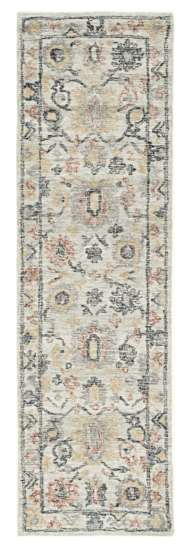 HomeRoots 8' Hand-Tufted Wool Runner Rug with Elegant Ivory Gray and Red Medallion Design for Hallways 8' Runner 374719