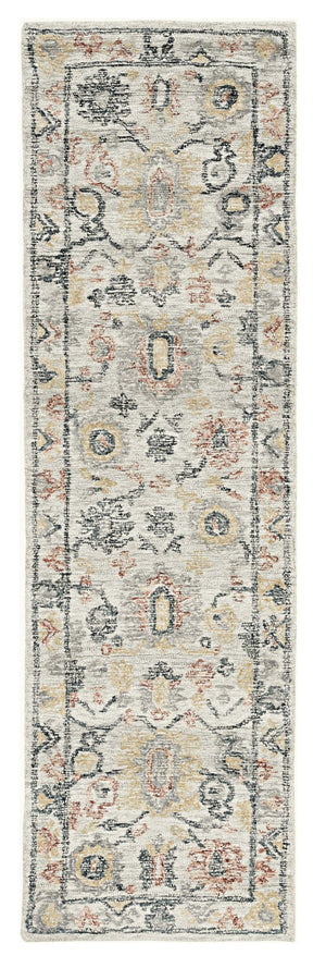 HomeRoots 8' Hand-Tufted Wool Runner Rug with Elegant Ivory Gray and Red Medallion Design for Hallways 8' Runner 374719