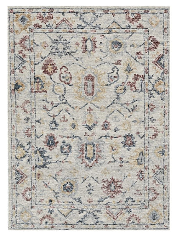 HomeRoots 8' Hand-Tufted Wool Runner Rug with Elegant Ivory Gray and Red Medallion Design for Hallways 5' X 7' 374720