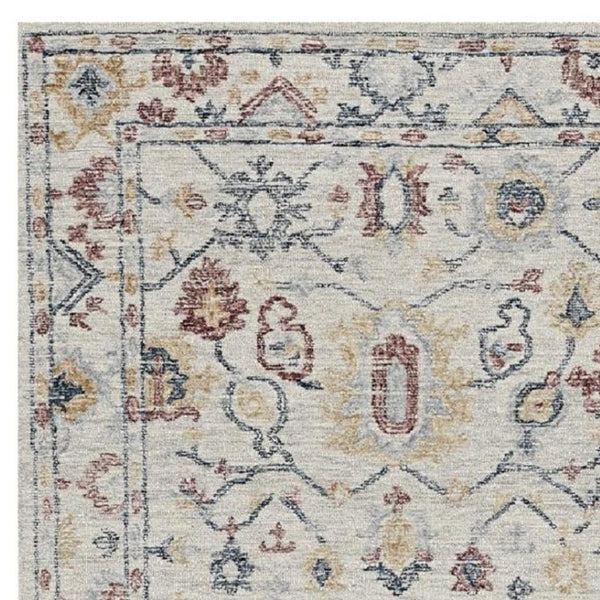 HomeRoots 8' Hand-Tufted Wool Runner Rug with Elegant Ivory Gray and Red Medallion Design for Hallways 5' X 7' 374720