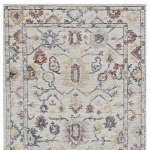 HomeRoots 8' Hand-Tufted Wool Runner Rug with Elegant Ivory Gray and Red Medallion Design for Hallways 5' X 7' 374720