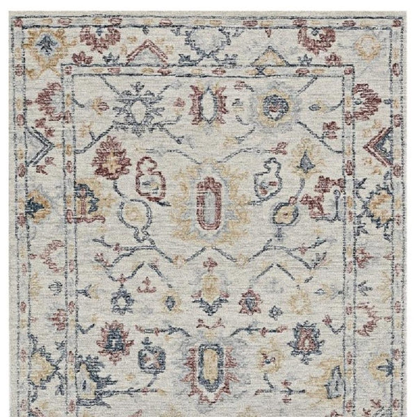 HomeRoots 8' Hand-Tufted Wool Runner Rug with Elegant Ivory Gray and Red Medallion Design for Hallways 5' X 7' 374720
