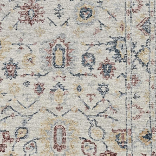 HomeRoots 8' Hand-Tufted Wool Runner Rug with Elegant Ivory Gray and Red Medallion Design for Hallways 7' X 10' 374721