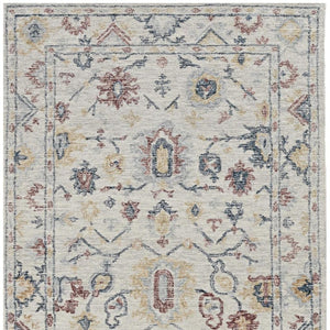 HomeRoots 8' Hand-Tufted Wool Runner Rug with Elegant Ivory Gray and Red Medallion Design for Hallways 7' X 10' 374721