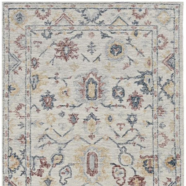 HomeRoots 8' Hand-Tufted Wool Runner Rug with Elegant Ivory Gray and Red Medallion Design for Hallways 7' X 10' 374721
