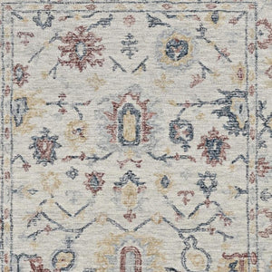 HomeRoots 8' Hand-Tufted Wool Runner Rug with Elegant Ivory Gray and Red Medallion Design for Hallways 8' X 11' 374722