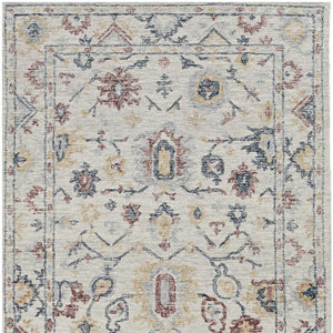 HomeRoots 8' Hand-Tufted Wool Runner Rug with Elegant Ivory Gray and Red Medallion Design for Hallways 8' X 11' 374722